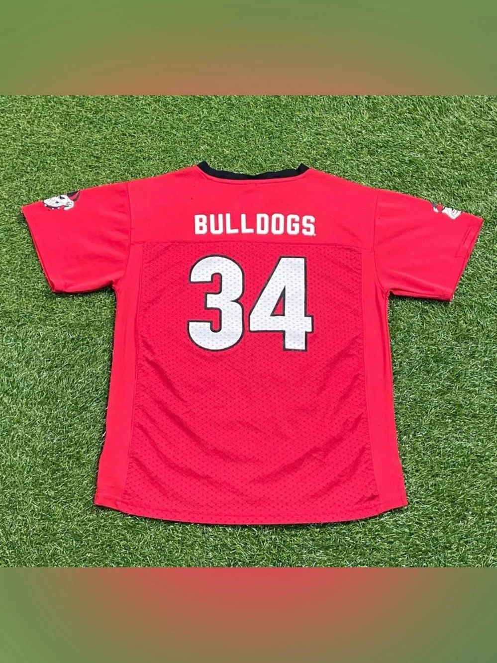 Vintage Georgia Bulldogs 90s Red Short-Sleeve Jersey with White Number 34